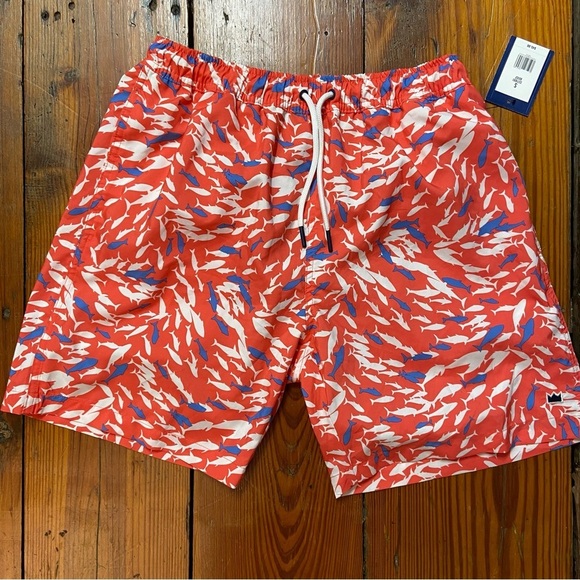 Crown& Ivy Men’s Swim Shorts Size S Pink Blue Fish Pattern Board Shorts Spring - Picture 1 of 6